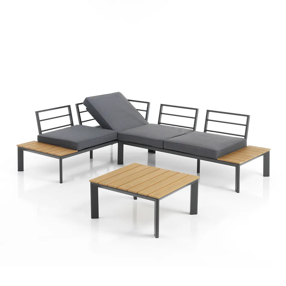 Divano Trasformabile in Chaise Longue con Schienale Regolabile e Tavolino - Finir Viadurini