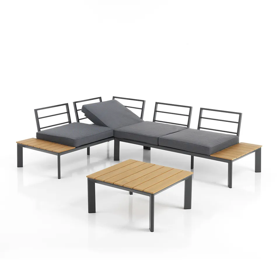 Divano Trasformabile in Chaise Longue con Schienale Regolabile e Tavolino - Finir Viadurini
