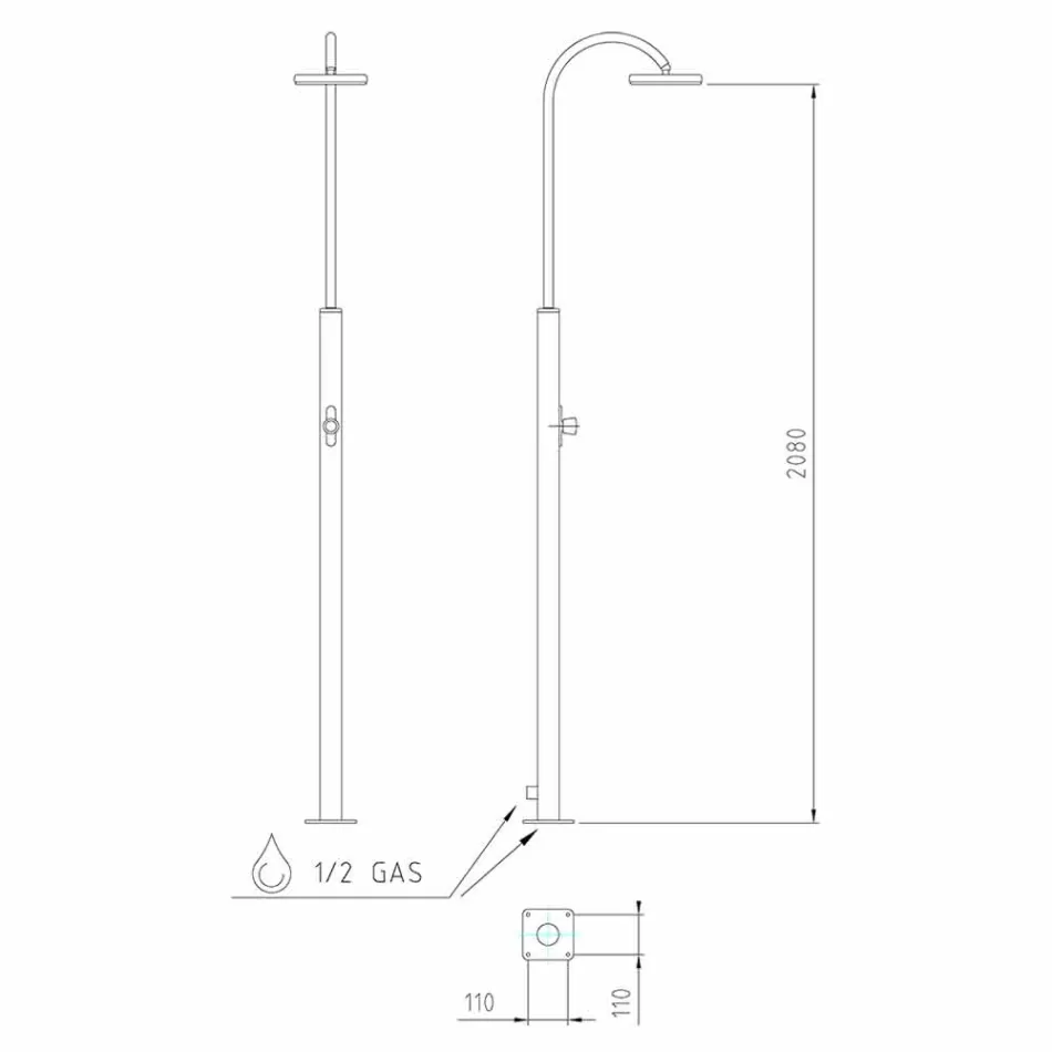 Doccia da Giardino in Acciaio Inox con Soffione Rotondo Made in Italy - Norton Viadurini