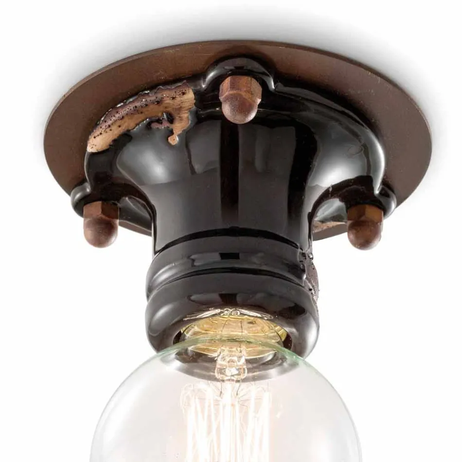 Faretto da soffitto design retrò in ceramica e metallo Cloe Ferroluce Viadurini