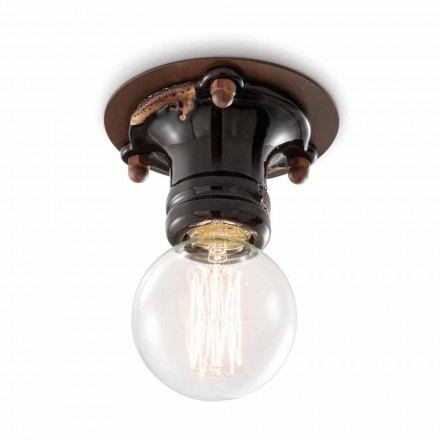 Faretto da soffitto design retrò in ceramica e metallo Cloe Ferroluce Viadurini