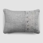 Federa Cuscini Letto in Lino Grigio con Pizzo Sinergia di Lusso Italiano - Stego Viadurini