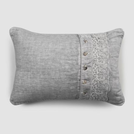 Federa Cuscini Letto in Lino Grigio con Pizzo Sinergia di Lusso Italiano - Stego Viadurini