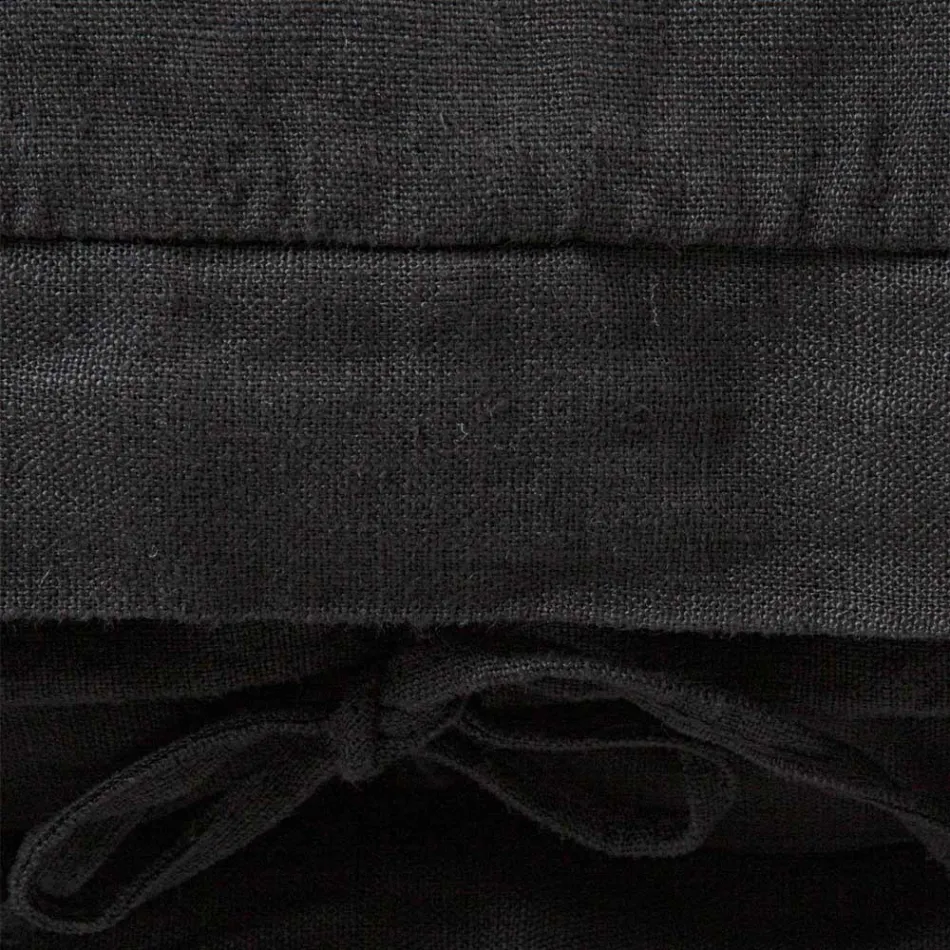 Federa Cuscini Quadrata in Lino Pesante Nero e Laccetti Made in Italy - Matero Viadurini