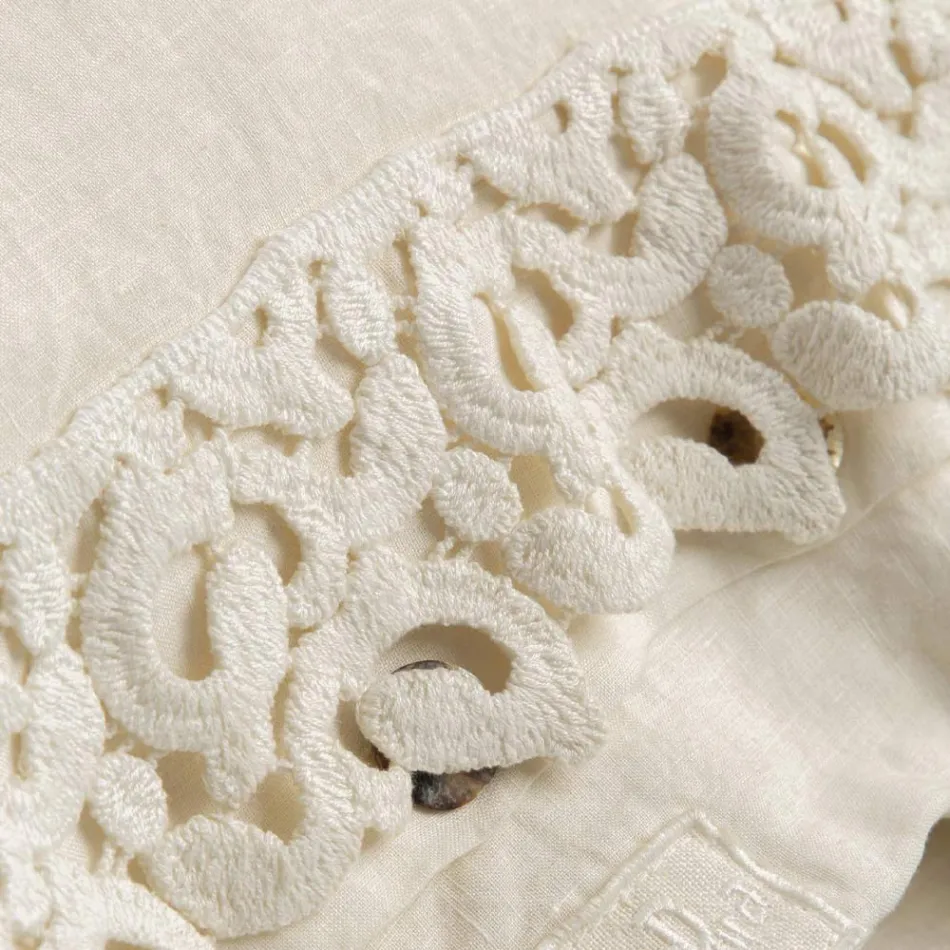 Federa in Lino con Pizzo Poema e Laccetti Burro o Nero Made in Italy - Masone Viadurini