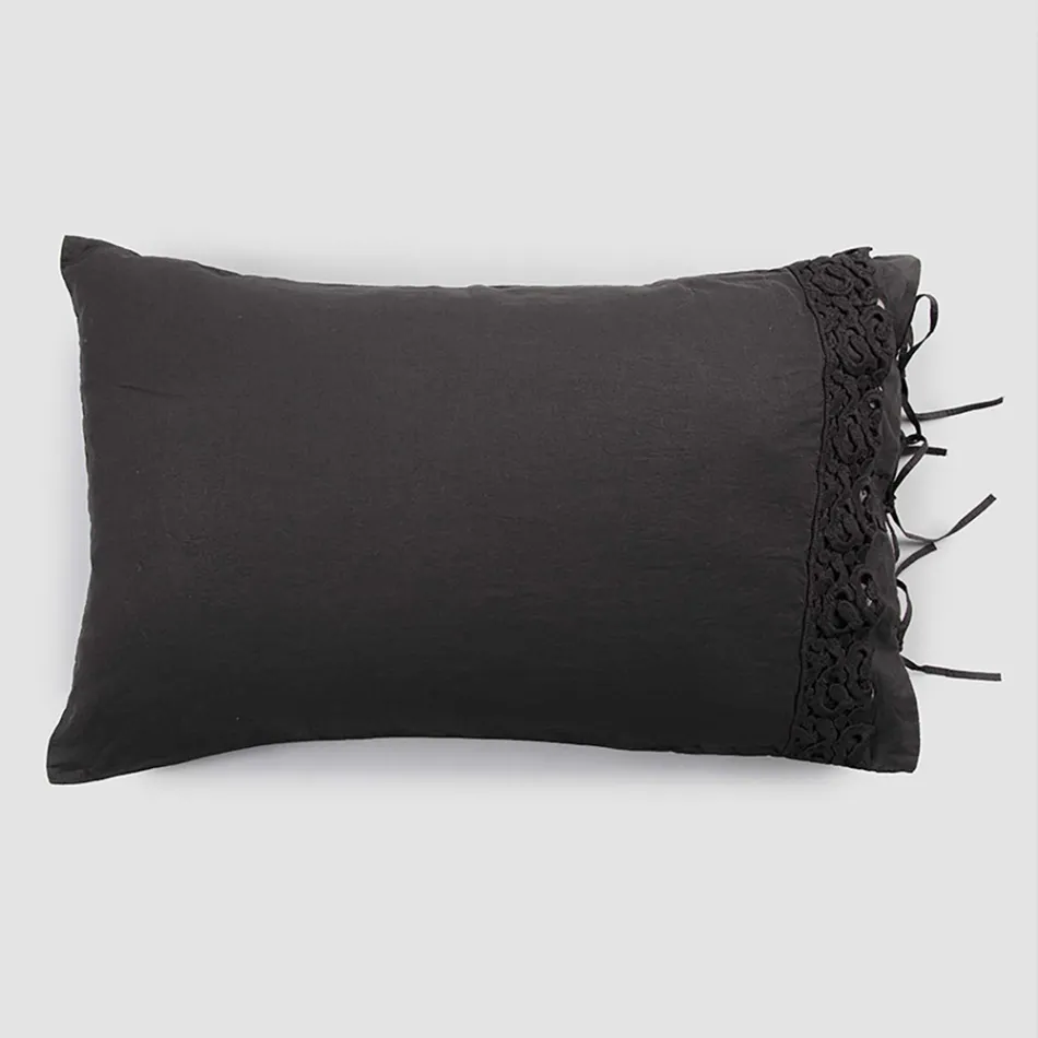 Federa in Lino con Pizzo Poema e Laccetti Burro o Nero Made in Italy - Masone Viadurini