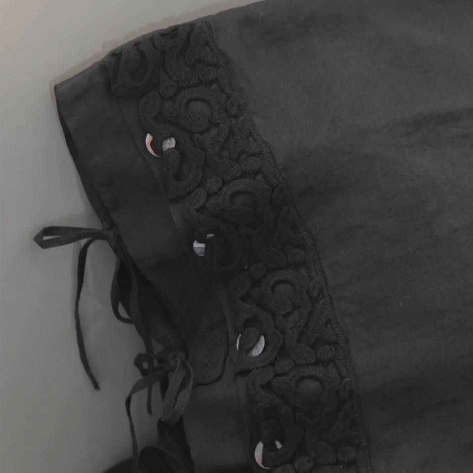 Federa in Lino con Pizzo Poema e Laccetti Burro o Nero Made in Italy - Masone Viadurini
