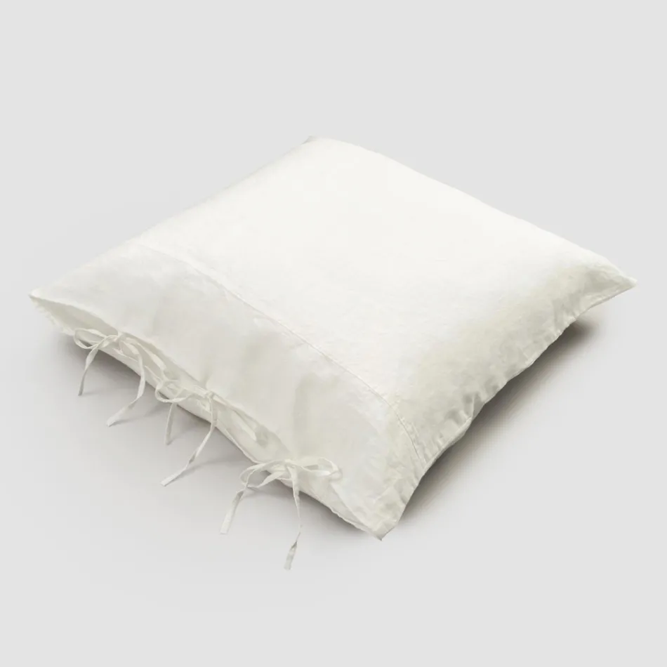 Federa in Lino Leggero Gesso o Retrò con Laccetti Design Quadrato - Prisco Viadurini