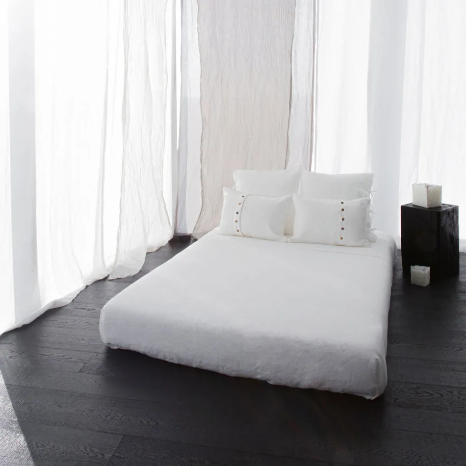 Federa in Lino Leggero Gesso o Retrò con Laccetti Design Quadrato - Prisco Viadurini