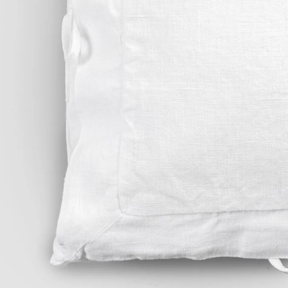 Federa Quadrata in Lino Pesante Bianco e Laccetti Made in Italy - Matero Viadurini