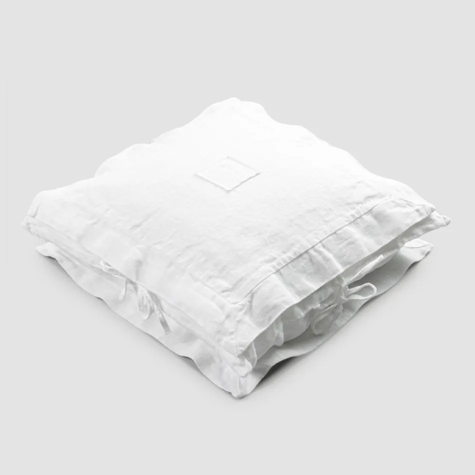 Federa Quadrata in Lino Pesante Bianco e Laccetti Made in Italy - Matero Viadurini
