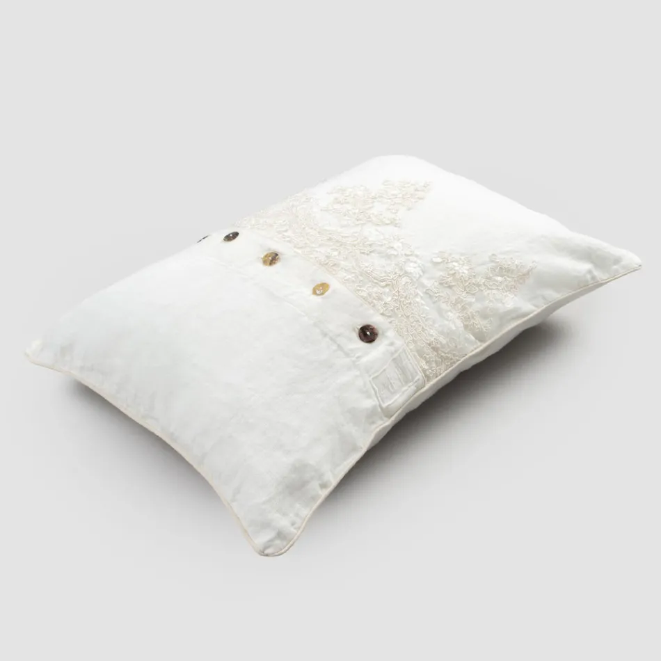 Federa Rettangolare con Pizzo Elegante in Lino Bianco Design da Letto - Gioiano Viadurini