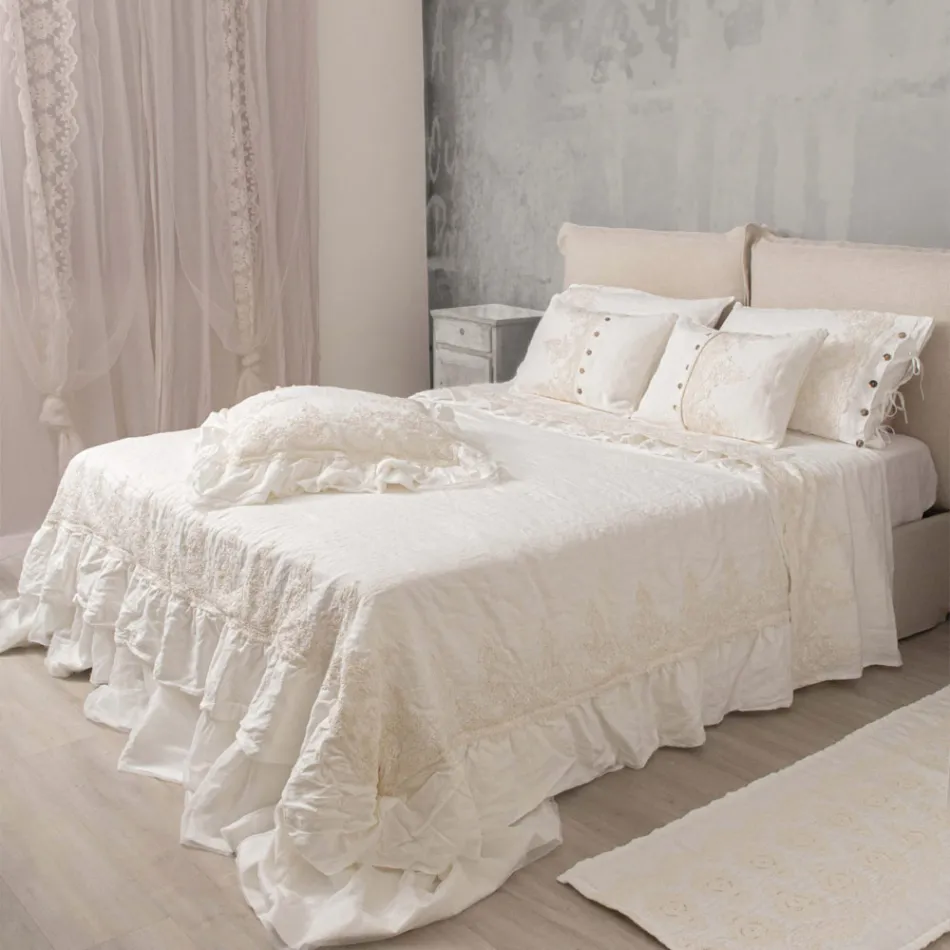 Federa Rettangolare con Pizzo Elegante in Lino Bianco Design da Letto - Gioiano Viadurini