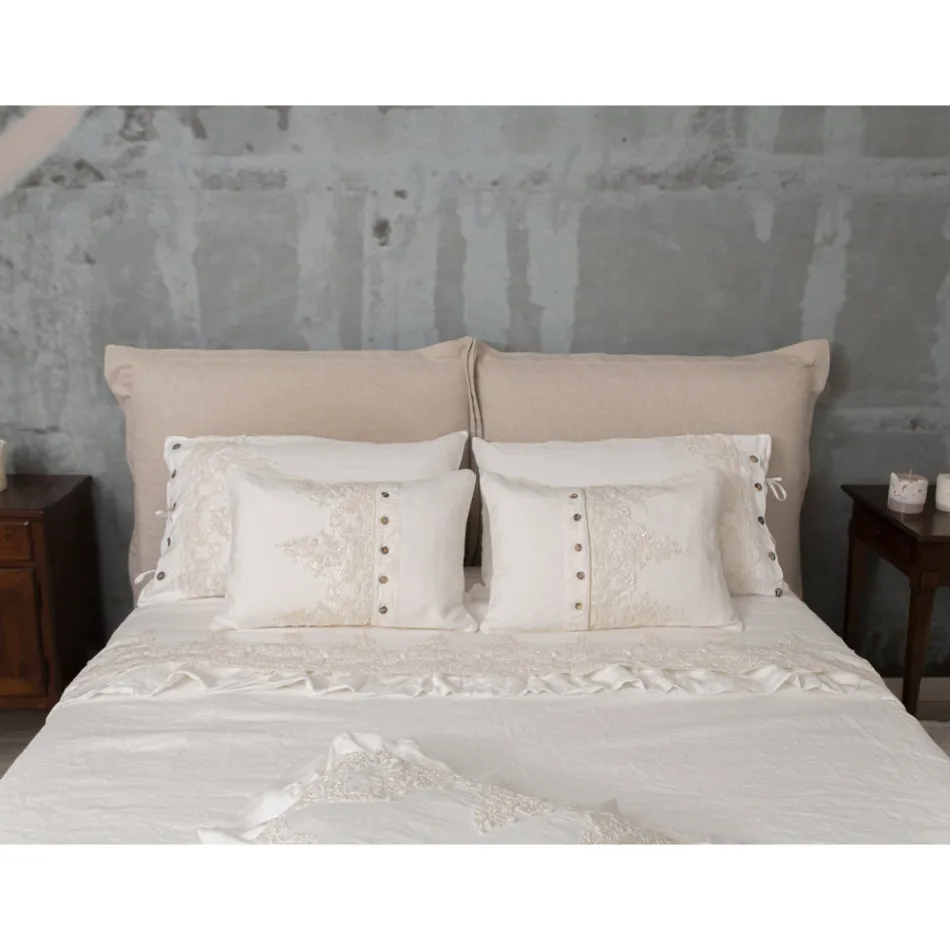 Federa Rettangolare con Pizzo Elegante in Lino Bianco Design da Letto - Gioiano Viadurini
