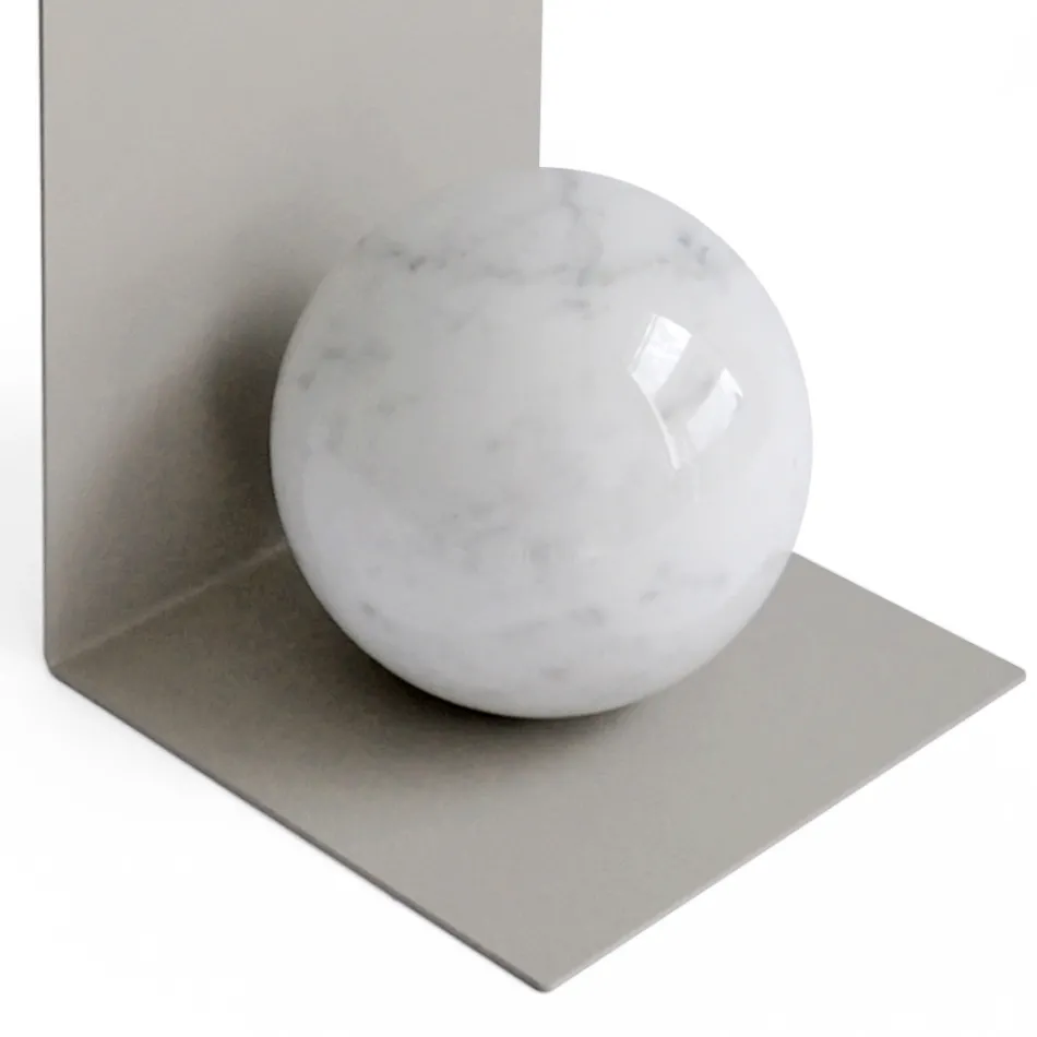 Fermalibro in Metallo con Sfera in Marmo Made in Italy - Akira Viadurini