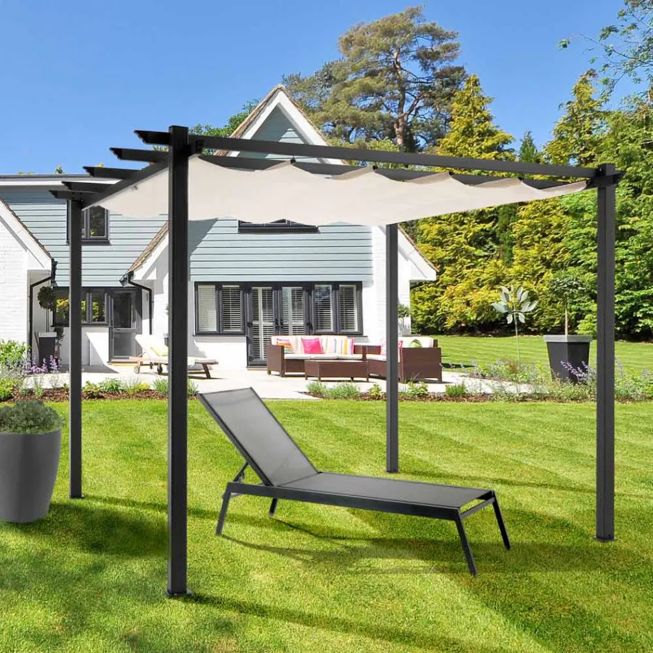 Gazebo in Alluminio Verniciato a Polveri Epossidiche e Telo Scorrevole - Manger Viadurini