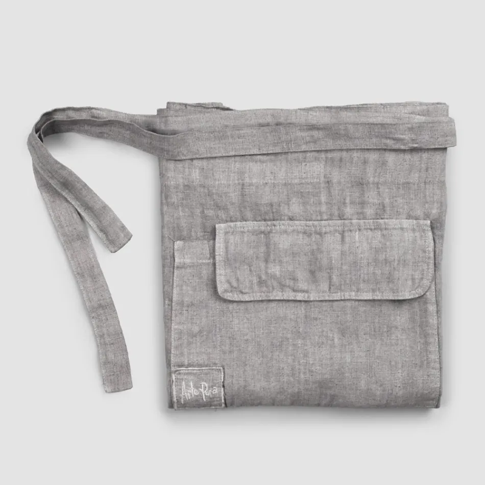 Grembiule da Cucina in Lino Grigio Antracite Modello Basso con Taschino - Flick Viadurini
