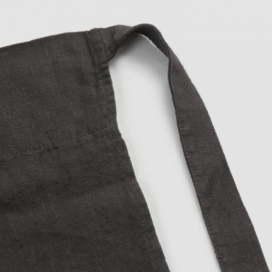 Grembiule da Cucina Lino Nero con Cristalli Modello Basso con Taschino - Click Viadurini