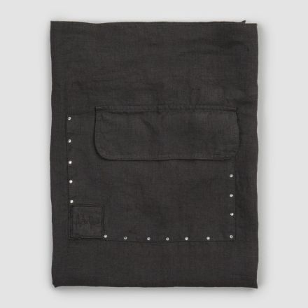 Grembiule da Cucina Lino Nero con Cristalli Modello Basso con Taschino - Click Viadurini