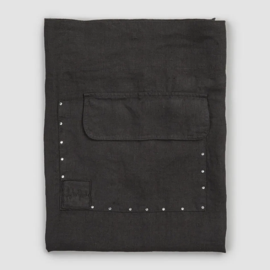Grembiule da Cucina Lino Nero con Cristalli Modello Basso con Taschino - Click Viadurini