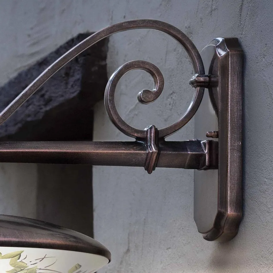 Lampada a Muro Giardino in Alluminio Nero Fiori Dipinti a Mano - Latina Viadurini