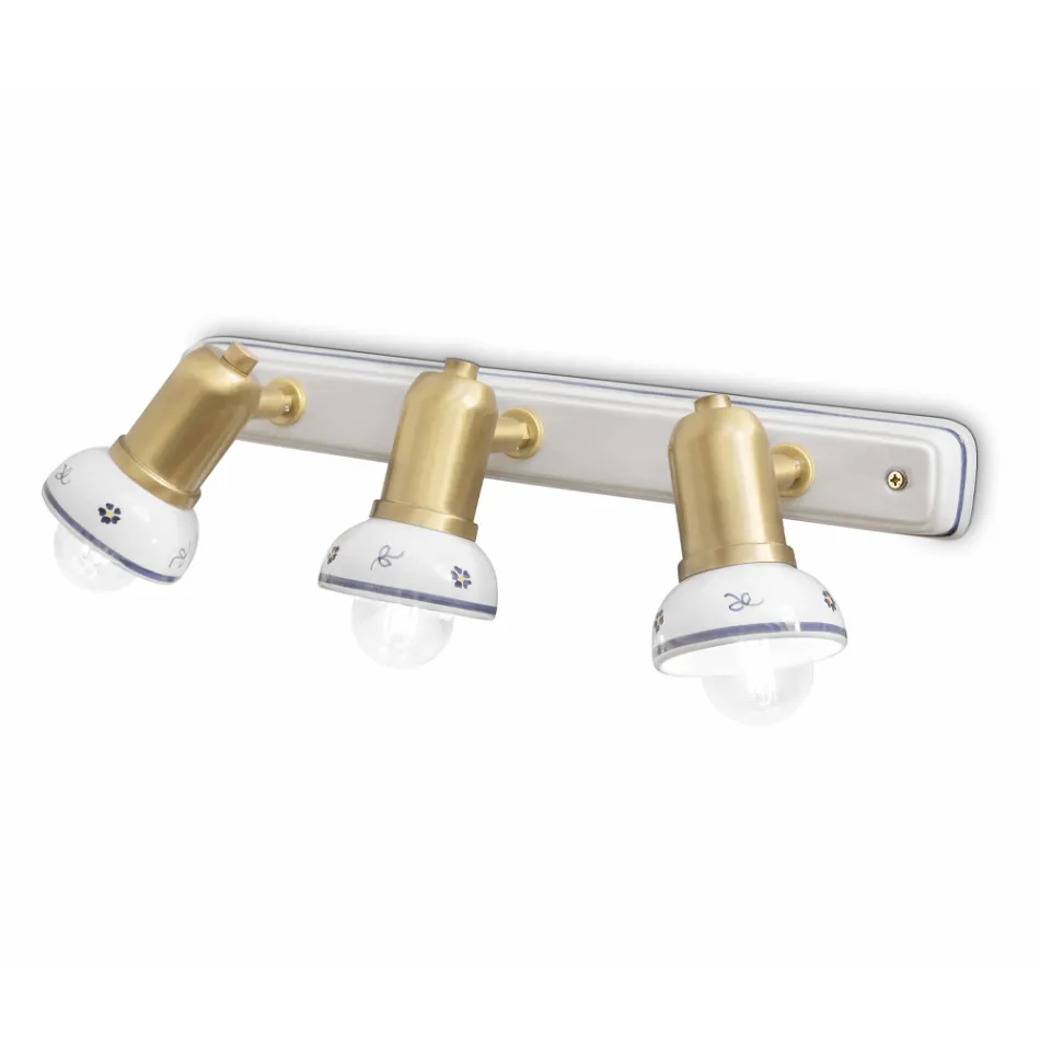 Lampada a Muro Lineare 3 Faretti in Ottone e Ceramica Artigianale - Savona Viadurini