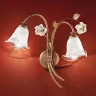 Lampada a Parete 2 Luci in Ferro e Vetro con Rosa in Ceramica - Siena Viadurini