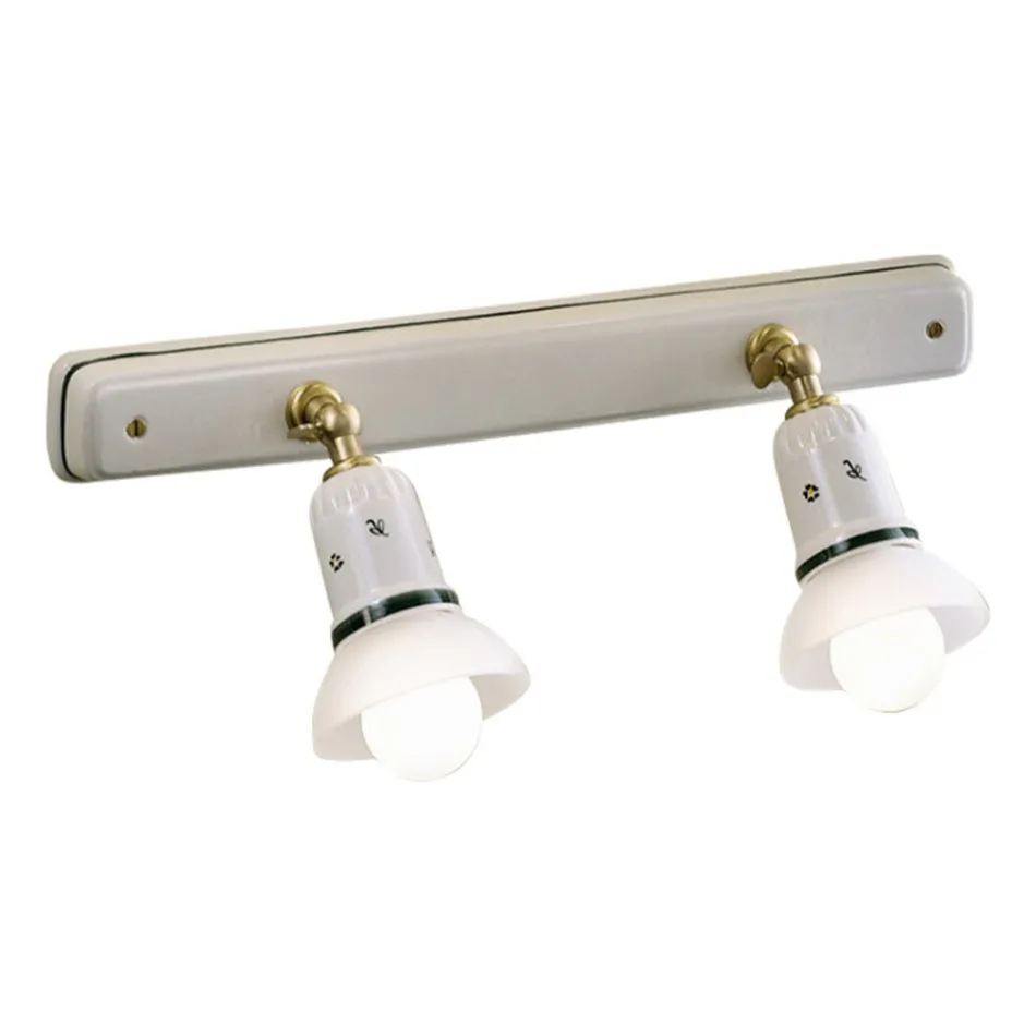 Lampada a Parete 2 o 3 Faretti Ottone e Ceramica Dipinta a Mano - Savona Viadurini