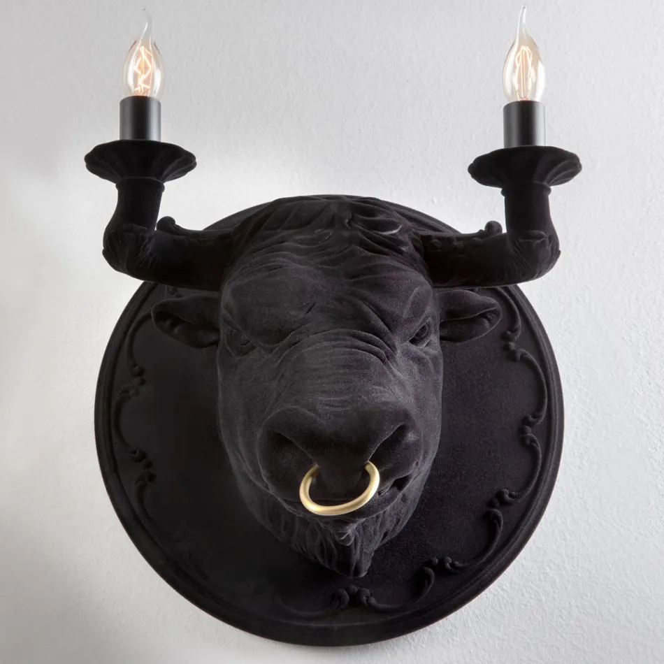 Lampada a Parete a 2 Luci in Ceramica Design a Forma di Toro - Marrena Viadurini