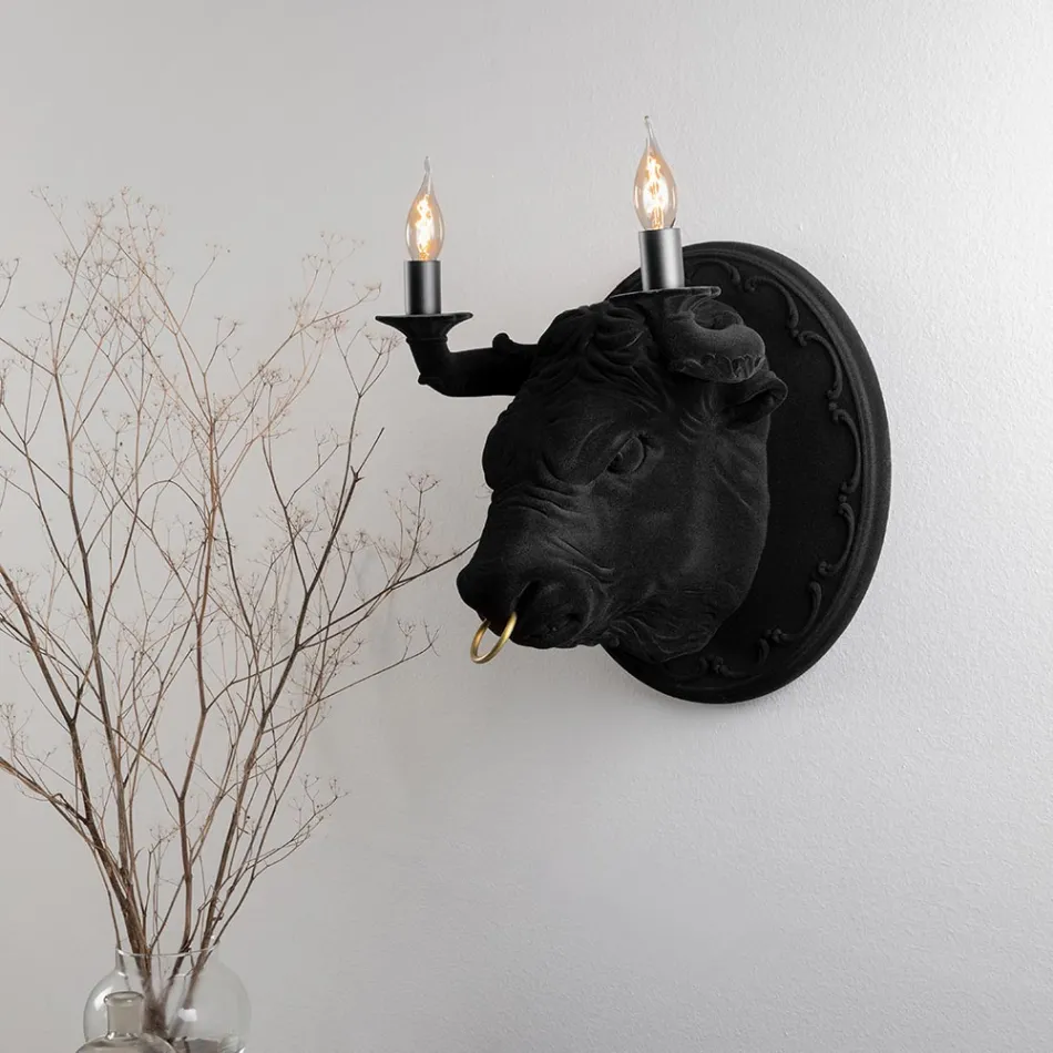 Lampada a Parete a 2 Luci in Ceramica Design a Forma di Toro - Marrena Viadurini