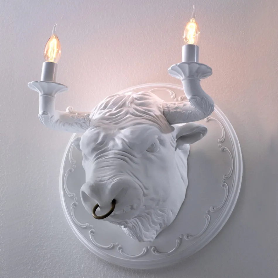 Lampada a Parete a 2 Luci in Ceramica Design a Forma di Toro - Marrena Viadurini