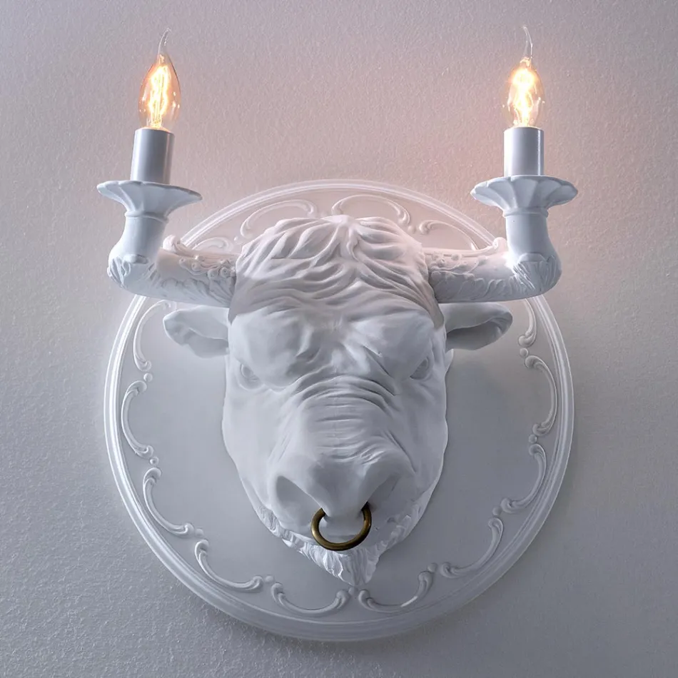 Lampada a Parete a 2 Luci in Ceramica Design a Forma di Toro - Marrena Viadurini