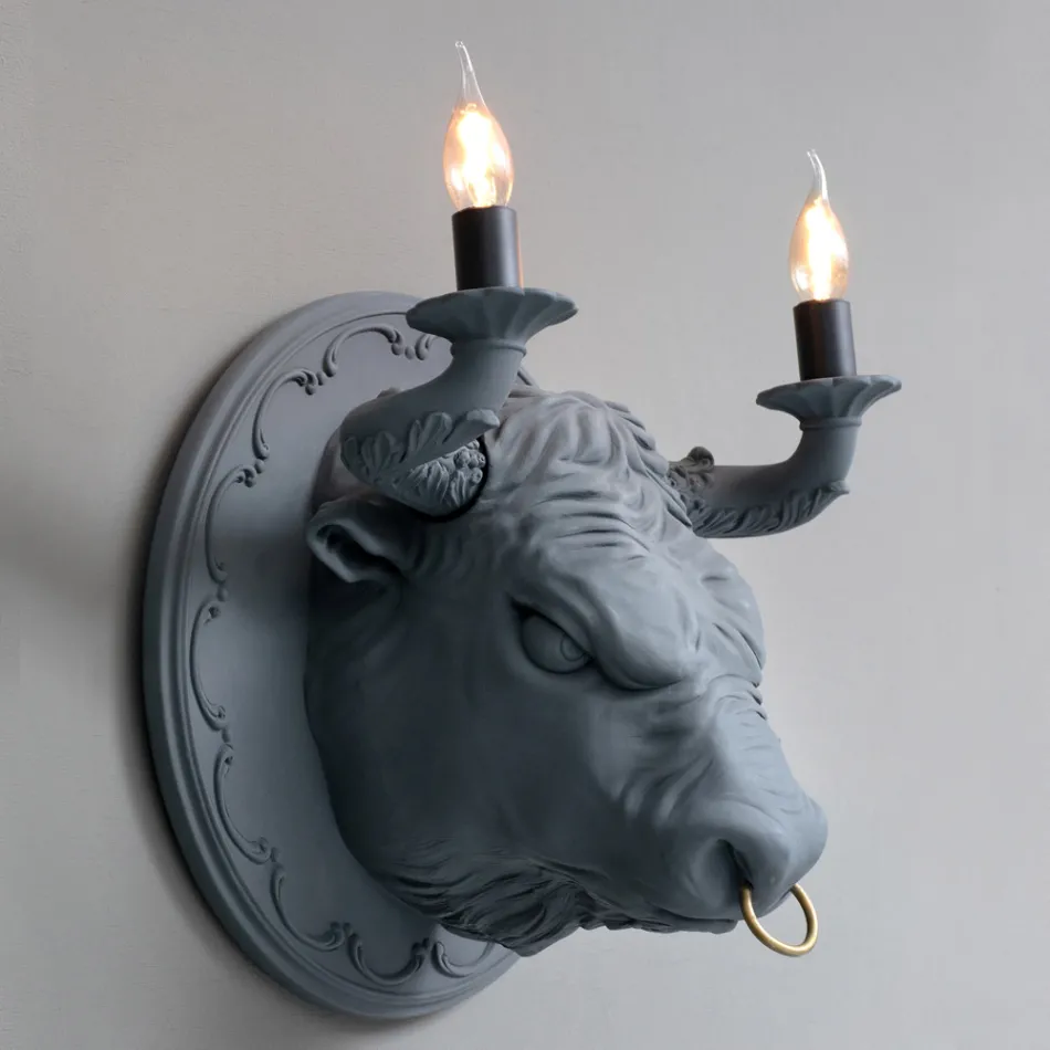 Lampada a Parete a 2 Luci in Ceramica Design a Forma di Toro - Marrena Viadurini