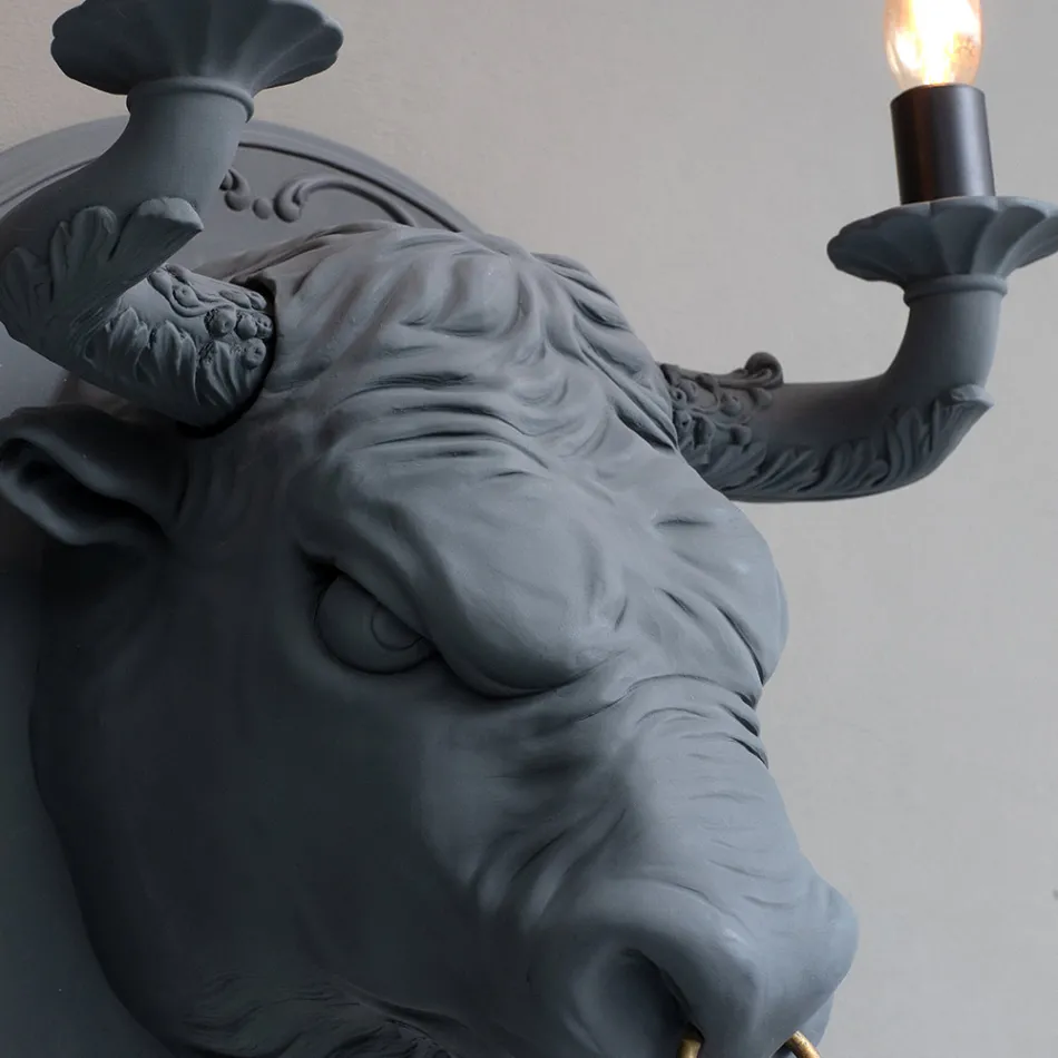 Lampada a Parete a 2 Luci in Ceramica Design a Forma di Toro - Marrena Viadurini