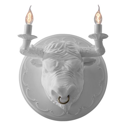 Lampada a Parete a 2 Luci in Ceramica Design a Forma di Toro - Marrena Viadurini