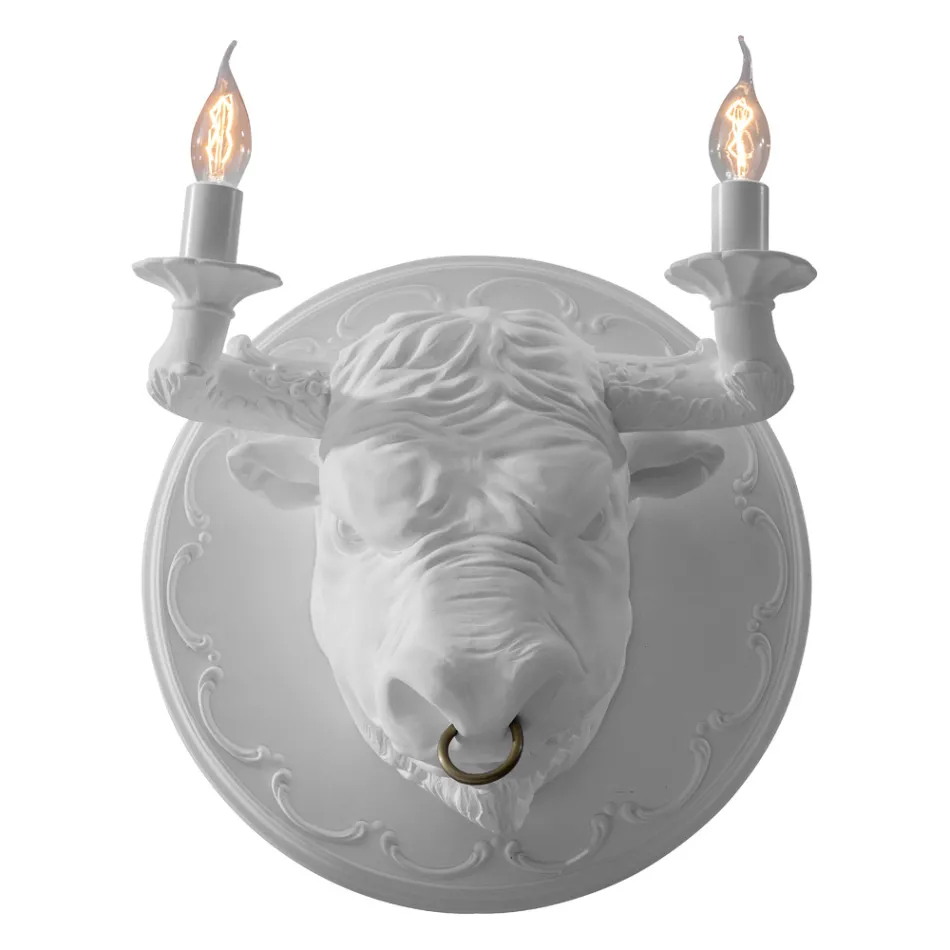 Lampada a Parete a 2 Luci in Ceramica Design a Forma di Toro - Marrena Viadurini
