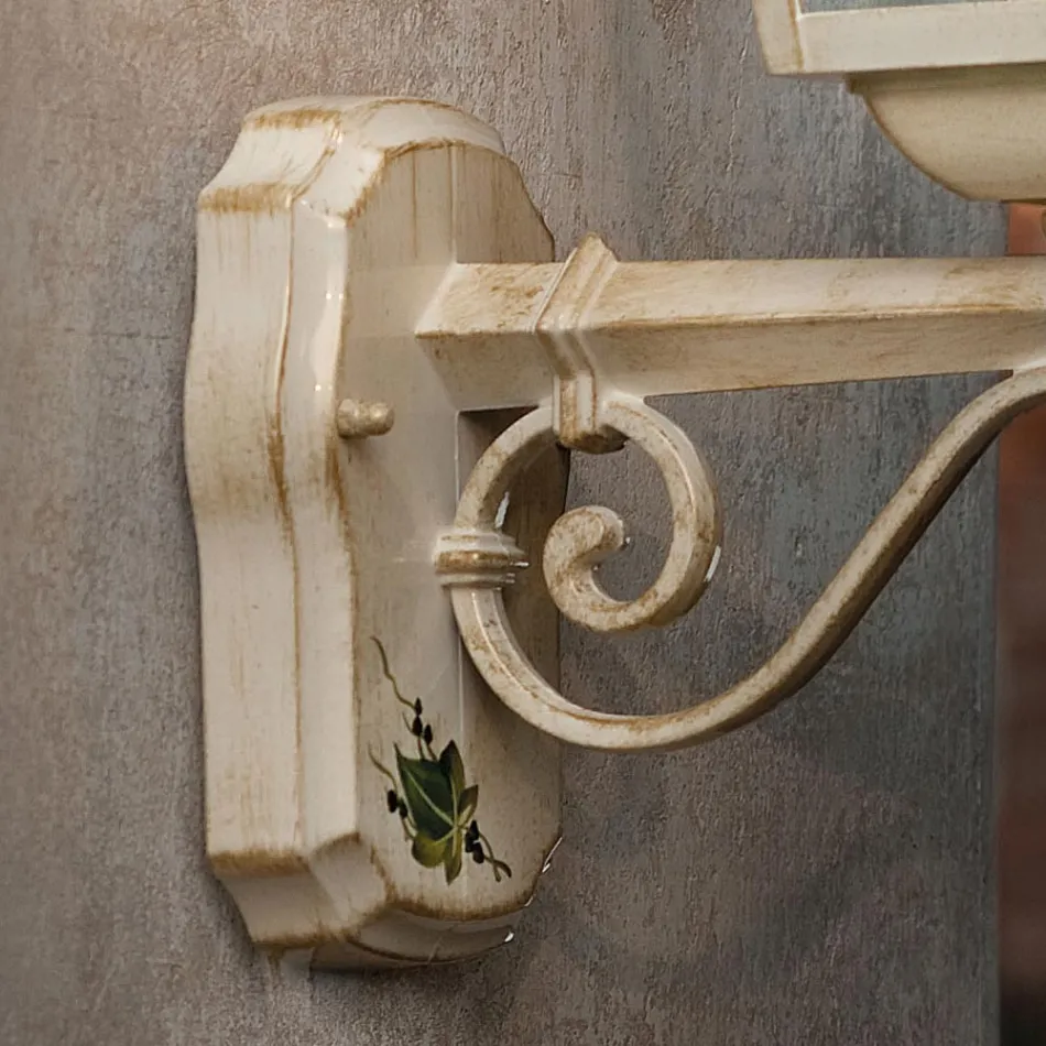 Lampada a Parete in Alluminio Bianco e Decoro Dipinto a Mano - Gorizia Viadurini