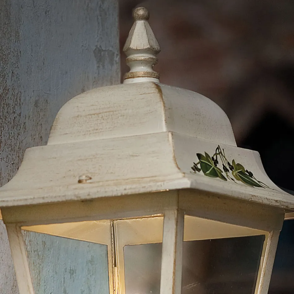 Lampada a Parete in Alluminio Bianco e Decoro Dipinto a Mano - Gorizia Viadurini
