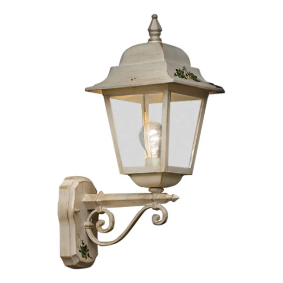 Lampada a Parete in Alluminio Bianco e Decoro Dipinto a Mano - Gorizia Viadurini