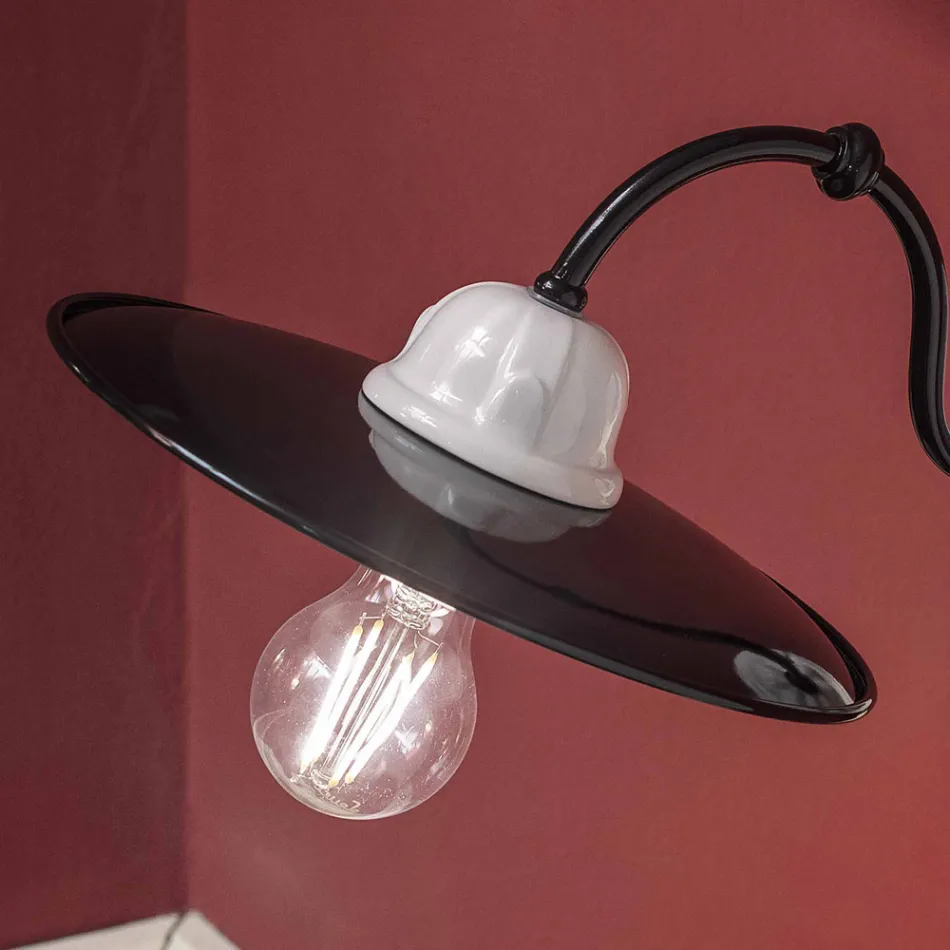 Lampada a Parete in Ceramica Bianca e Metallo Nero Stile Vintage - Potenza Viadurini