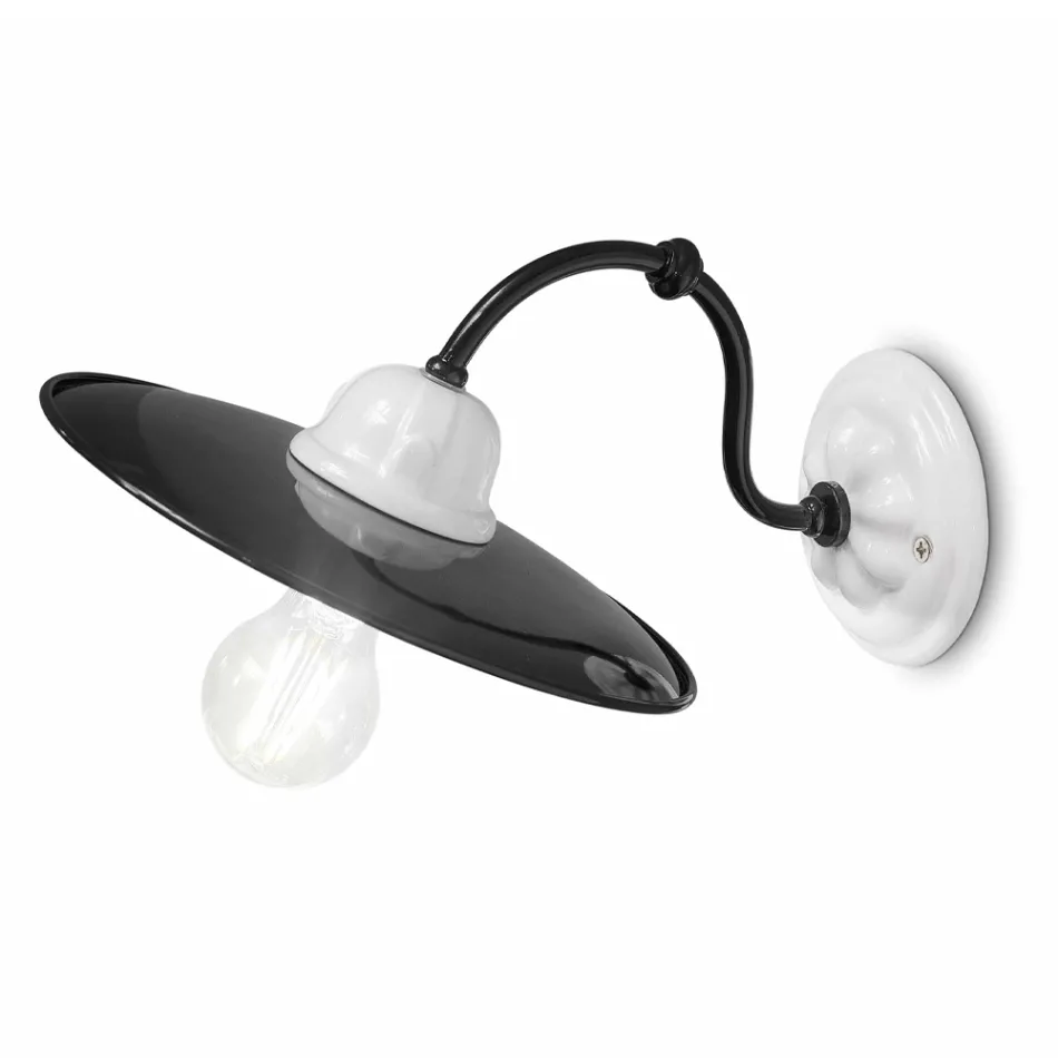 Lampada a Parete in Ceramica Bianca e Metallo Nero Stile Vintage - Potenza Viadurini