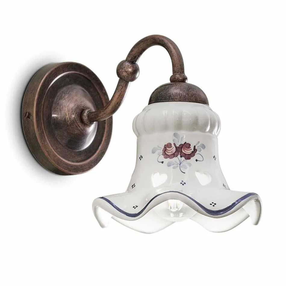 Lampada a parete in ceramica decorata rustica Ferroluce Chieti Viadurini
