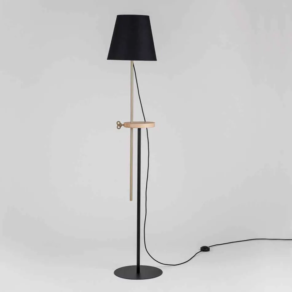 Lampada a Piantana Design in Acciaio, Frassino e Ottone Made in Italy - Pitulla Viadurini