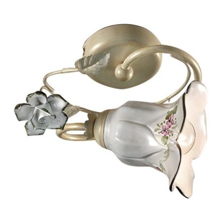 Lampada a Soffitto in Metallo e Ceramica con Rosa Dipinta a Mano - Pisa Viadurini