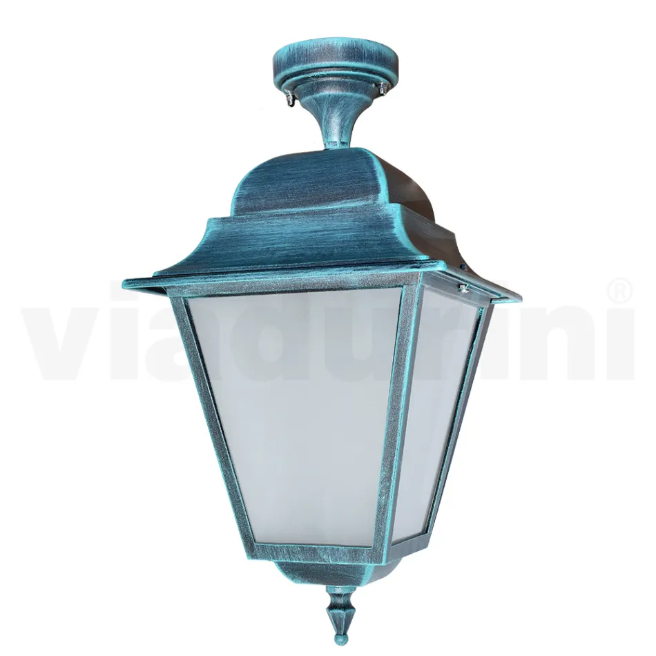 Lampada a Soffitto per Esterno in Alluminio e Vetro Sabbiato - Alchimista Viadurini