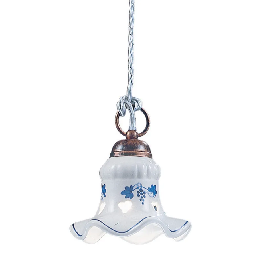 Lampada a Sospensione 3 Luci Vintage Artigianale Ferro e Ceramica - Chieti Viadurini