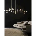 Lampada a Sospensione 5 Luci in Ottone Naturale e Vetro - Molecola by Il Fanale Viadurini