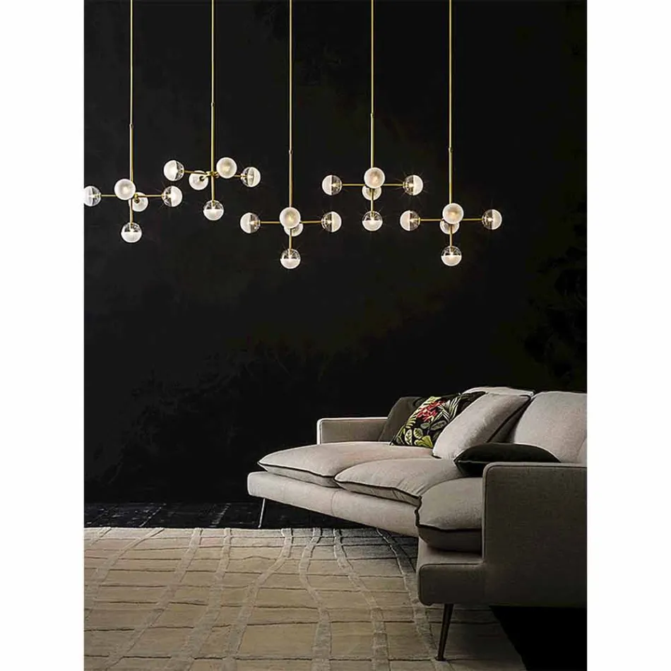 Lampada a Sospensione 5 Luci in Ottone Naturale e Vetro - Molecola by Il Fanale Viadurini