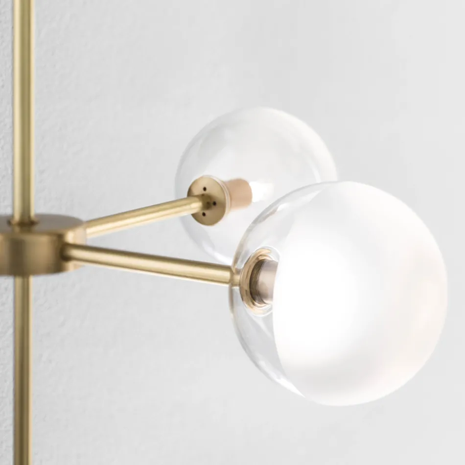 Lampada a Sospensione 5 Luci in Ottone Naturale e Vetro - Molecola by Il Fanale Viadurini