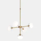 Lampada a Sospensione 5 Luci in Ottone Naturale e Vetro - Molecola by Il Fanale Viadurini